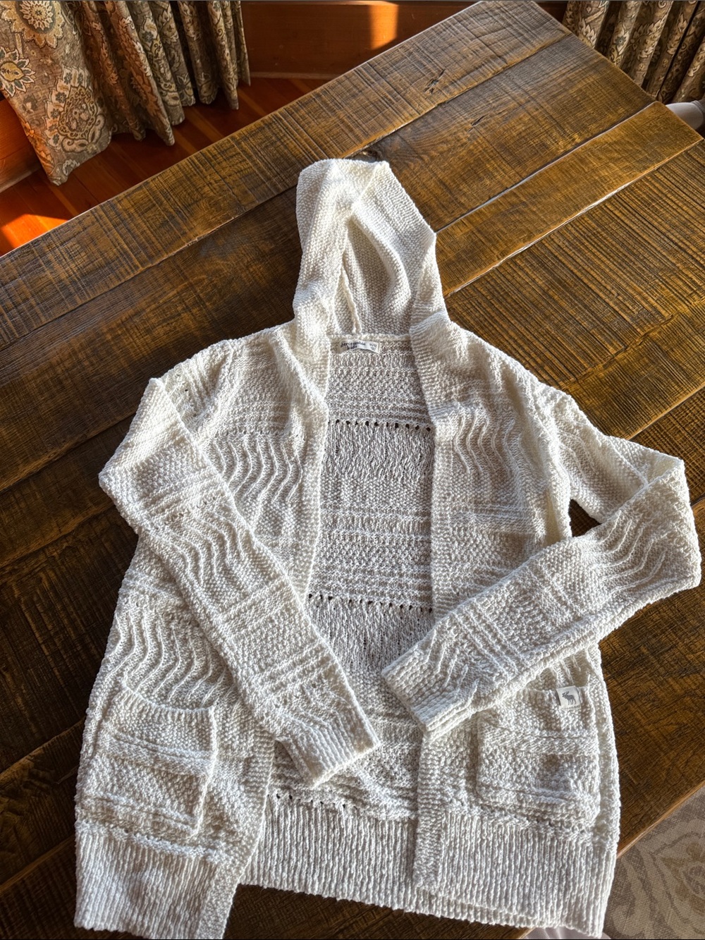 abercrombie kids Cream Hooded Open-Front Knit Cardigan